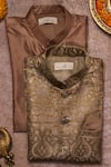 All Boy Couture_Brown Silk Embroidery Ajrakh Floral Bundi Jacket And Kurta Set _Online_at_Aza_Fashions