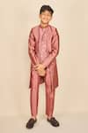 Shop_All Boy Couture_Pink Silk Sequins Rosewood Embroidered Achkan Set _at_Aza_Fashions