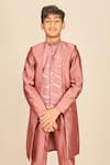 All Boy Couture_Pink Silk Sequins Rosewood Embroidered Achkan Set _Online_at_Aza_Fashions