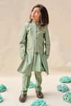 Buy_All Boy Couture_Green Silk Zari Woven Achkan And Kurta Set _at_Aza_Fashions