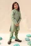 Shop_All Boy Couture_Green Silk Zari Woven Achkan And Kurta Set _at_Aza_Fashions