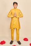Buy_All Boy Couture_Yellow Silk Zari Stripe Woven Achkan And Kurta Set _Online_at_Aza_Fashions