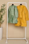 All Boy Couture_Yellow Silk Zari Stripe Woven Achkan And Kurta Set _at_Aza_Fashions