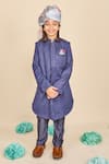All Boy Couture_Blue Silk Navy Achkan Set _Online_at_Aza_Fashions