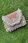 Buy_Stitched soles_Pink Sequin Boho Love Fringe Tasselled Clutch _at_Aza_Fashions