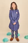 Shop_All Boy Couture_Blue Silk Navy Achkan Set _at_Aza_Fashions