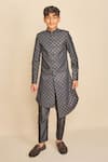 Buy_All Boy Couture_Black Silk Mirrors Mukaish Embroidered Achkan Set _at_Aza_Fashions