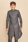 All Boy Couture_Black Silk Mirrors Mukaish Embroidered Achkan Set _Online_at_Aza_Fashions