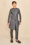 Shop_All Boy Couture_Black Silk Mirrors Mukaish Embroidered Achkan Set _at_Aza_Fashions