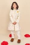 Buy_All Boy Couture_White 100 % Pure Silk Embroidered Zari Threads Achkan And Kurta Set _Online_at_Aza_Fashions