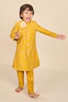 Buy_All Boy Couture_Yellow 100 % Pure Silk Embroidered Zari. Work Achkan With Pyjama  _at_Aza_Fashions