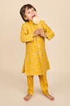 Shop_All Boy Couture_Yellow 100 % Pure Silk Embroidered Zari. Work Achkan With Pyjama  _at_Aza_Fashions