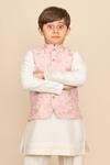 All Boy Couture_Pink Silk Zari Work Bundi Jacket And Kurta Set_Online_at_Aza_Fashions