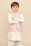 Buy_All Boy Couture_Pink Silk Zari Work Bundi Jacket And Kurta Set_Online_at_Aza_Fashions