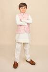 Shop_All Boy Couture_Pink Silk Zari Work Bundi Jacket And Kurta Set_at_Aza_Fashions
