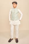 Buy_All Boy Couture_Green 100 % Pure Silk Embroidered Zari Floral Pattern Bundi And Kurta Set _at_Aza_Fashions