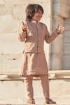 Shop_All Boy Couture_Beige Cotton, Silk Embroidery, Sequins Gold Zari Bundi Set _at_Aza_Fashions