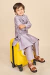 Shop_All Boy Couture_Purple Chanderi, Cotton Mirrors Mukaish Embroidered Angrakha Set _at_Aza_Fashions