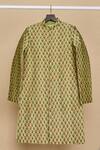 Buy_All Boy Couture_Green Chanderi, Cotton Sequins Jaipuri Botanic Print Achkan Set _Online_at_Aza_Fashions