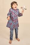 Buy_All Boy Couture_Blue Silk Embroidery Thread Navy Achkan Set _at_Aza_Fashions
