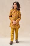 Buy_All Boy Couture_Yellow Silk Embroidery Striped Thread Achkan Set _at_Aza_Fashions