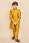 Shop_All Boy Couture_Yellow Sequin Embroidered High-low Achkan Set For Boys_at_Aza_Fashions