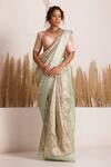 Buy_Chhaya Mehrotra_Green Saree Tissue Net Woven V Neck Mishika With Blouse  _at_Aza_Fashions