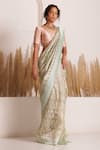 Chhaya Mehrotra_Green Saree Tissue Net Woven V Neck Mishika With Blouse  _Online_at_Aza_Fashions