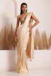 Buy_Chhaya Mehrotra_Gold Jacquard, Silk Satin Rhinestones Taara Jangla Tissue Saree With Blouse _at_Aza_Fashions