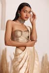 Buy_Chhaya Mehrotra_Gold Jacquard, Silk Satin Rhinestones Taara Jangla Tissue Saree With Blouse _Online_at_Aza_Fashions