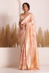 Buy_Chhaya Mehrotra_Peach Saree Kora Tissue Woven Leaf Aagam With Blouse  _at_Aza_Fashions