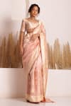 Chhaya Mehrotra_Peach Saree Kora Tissue Woven Leaf Aagam With Blouse  _Online_at_Aza_Fashions