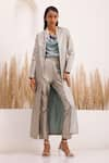 Buy_Chhaya Mehrotra_Blue Top Silk Satin Cowl Zahara Handwoven Brocade Jacket Pant Set  _at_Aza_Fashions