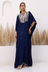 Buy_Chhaya Mehrotra_Blue Crepe Embellished Round Julia Brocade Yoke Kaftan  _at_Aza_Fashions