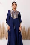 Chhaya Mehrotra_Blue Crepe Embellished Round Julia Brocade Yoke Kaftan  _Online_at_Aza_Fashions