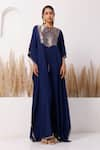 Buy_Chhaya Mehrotra_Blue Crepe Embellished Round Julia Brocade Yoke Kaftan  _Online_at_Aza_Fashions