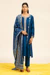 Buy_Shetab Kazmi_Blue Chanderi, Linen, Cotton, Viscose Gota Patti And Zardosi Kurta Pant Set _at_Aza_Fashions