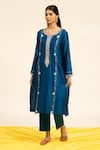 Buy_Shetab Kazmi_Blue Chanderi, Linen, Cotton, Viscose Gota Patti And Zardosi Kurta Pant Set _Online_at_Aza_Fashions