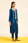 Shop_Shetab Kazmi_Blue Chanderi, Linen, Cotton, Viscose Gota Patti And Zardosi Kurta Pant Set _Online_at_Aza_Fashions