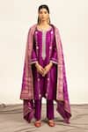 Buy_Shetab Kazmi_Purple Pure Chanderi Embroidered Gota Notched Kurta Pant Set_at_Aza_Fashions