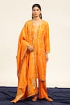 Buy_Shetab Kazmi_Orange Pure Chanderi Embroidered Aari Leaf Kurta Pant Set _at_Aza_Fashions