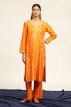 Buy_Shetab Kazmi_Orange Pure Chanderi Embroidered Aari Leaf Kurta Pant Set _Online_at_Aza_Fashions