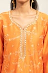 Shop_Shetab Kazmi_Orange Pure Chanderi Embroidered Aari Leaf Kurta Pant Set _Online_at_Aza_Fashions