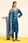 Buy_Shetab Kazmi_Blue Pure Chanderi Embroidered Sequin Leaf Aari Thread Kurta Pant Set _at_Aza_Fashions