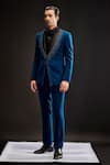 Buy_Sarab Khanijou_Blue Sandwash Embellished Astro Philia Sequin Tuxedo Set _at_Aza_Fashions