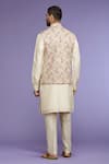 Shop_Kora By Nilesh Mitesh_Cream Silk Embroidery Thread Garden Bundi And Kurta Set_at_Aza_Fashions