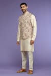 Kora By Nilesh Mitesh_Cream Silk Embroidery Thread Garden Bundi And Kurta Set_Online_at_Aza_Fashions