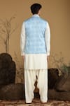 Shop_Kora By Nilesh Mitesh_Blue Silk Printed Abstract Mirror Embroidered Bundi And Kurta Set _at_Aza_Fashions