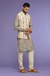 Buy_Kora By Nilesh Mitesh_Green Silk Printed Chevron Bundi And Kurta Set _Online_at_Aza_Fashions