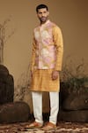 Kora By Nilesh Mitesh_Yellow Silk Printed Flower Botanical Bundi And Kurta Set _Online_at_Aza_Fashions